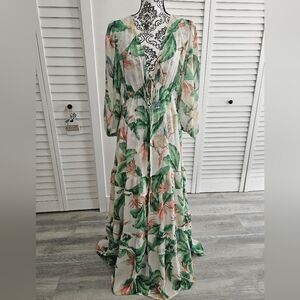 Flying Tomato Green and Orange Floral Maxi Dress